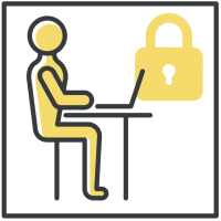 Illustration of a person sat at a desk with a lock